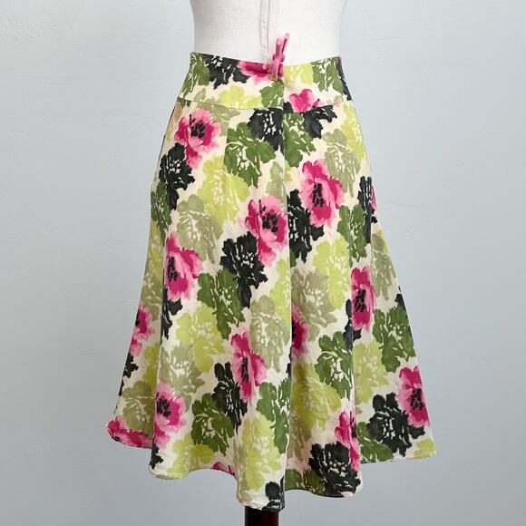 Ann Taylor Y2K Floral 100% Silk Flowy A-Line Knee Length Skirt - Picture 7 of 9